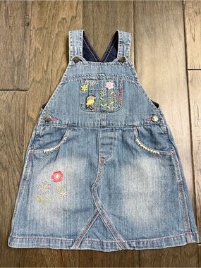 Mothercare Floral Embroidered Denim Overall Pinafore Jumper Dress 18-24M